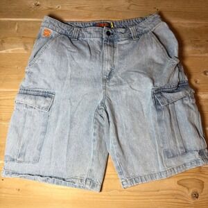 Empyre Mens Blue Denim Cargo Shorts Light Wash Skate Relaxed Fit Size 34